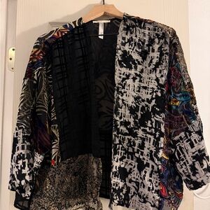 Floreat Black and White Abstract Open Front Sheer Jacket/Cardigan